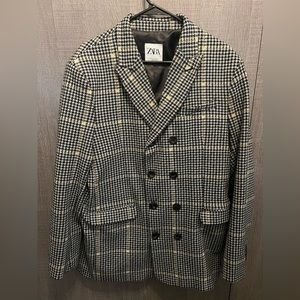 Zara Double Breasted Houndstooth Peacoat size XL